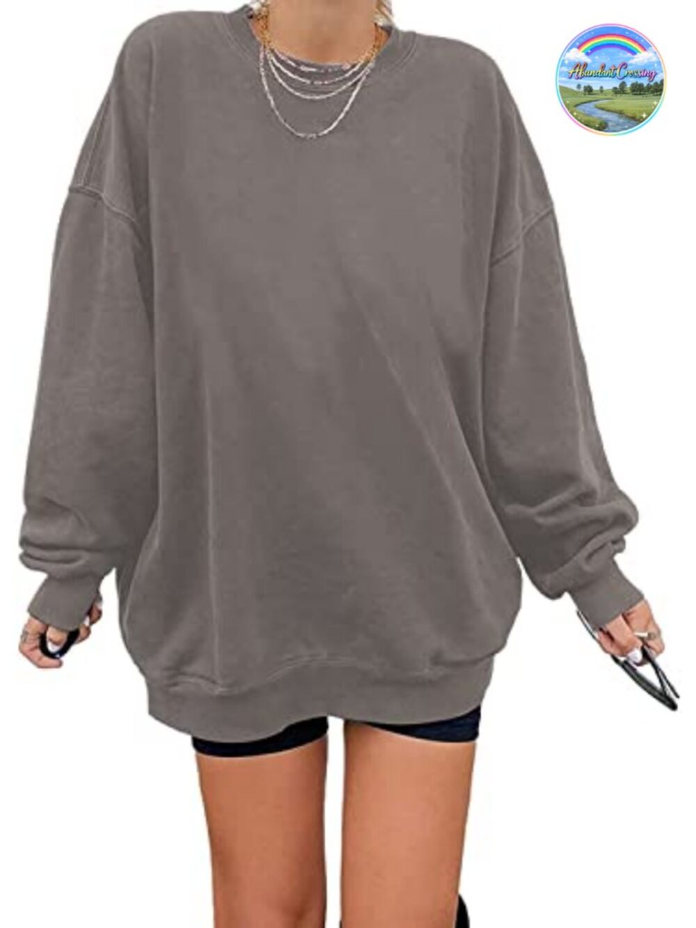 Women's Oversized Long Sleeve Cotton Sweatshirt Crew Neck Pullover